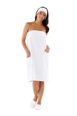 Women's Velour/Terry Wrap White, 32" Length - Once Size Fits Most -Home Care Products Shop 3480034l4