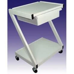 Steel 2 Shelf Cart With Drawer - White
