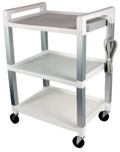 Poly Three Shelf Rolling Cart With Power Strip